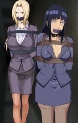 2girls arms_behind_back bondage bossbb41 captured clothed clothed_female clothes clothing dangerous female female_only femsub fully_clothed gag gagged hyuuga_hinata kidnapped milf multiple_subs naruto suit tagme tsunade