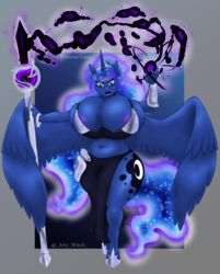 1girls anthro areola areola_slip areolae artywitch big_breasts blue_fur blue_skin breast_press breasts bursting_breasts chubby chubby_female female friendship_is_magic horn huge_breasts long_hair my_little_pony plump pony princess_luna_(mlp) skindentation solo spear staff thick_thighs thighs tight_clothing tummy wide_hips