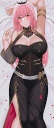 big_breasts breasts dress hanada_yanochi hololive hololive_english hololive_myth mori_calliope thick_thighs thighs virtual_youtuber