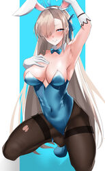 1girls 2021 absurdres alternate_version_available armpits asuna_(blue_archive) asuna_(bunny)_(blue_archive) black_legwear blue_archive breasts bunny_ears bunny_girl bunnysuit cleavage female female_focus female_only highres kneeling leotard mole mole_on_breast musicatopos pantyhose playboy_bunny seductive_smile skindentation smile solo solo_female torn_clothes torn_legwear