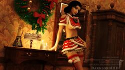 3d athletic athletic_female bioshock bioshock_infinite black_hair blue_eyes breasts burial_at_sea christmas christmas_outfit darklordiiid elizabeth_comstock eyeshadow female female_focus female_only hourglass_figure lipstick long_hair makeup mascara navel noel_aux_fraises pale-skinned_female pale_skin skimpy skimpy_clothes small_breasts solo standing stockings tagme undressing wide_hips