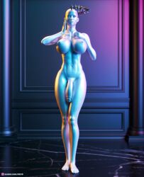 1girls 3d freyr front_view futa_only futanari huge_breasts narrow_waist nude nude_futanari pinup slushe_(website) solo solo_futa standing statue tagme