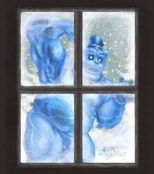 five_nights_at_freddy's five_nights_at_freddy's:_special_delivery five_nights_at_freddy's_ar fnaf freddy_(fnaf) freddy_frostbear illumix inkart_flow looking_in_window male_only mostly_nude scottgames snow snowing_outside tagme top_hat window