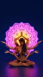 1girls 3d 8_arms abs aditi black_hair dark-skinned_female dark_skin divine earrings female female_only freyr goddess hoop_earrings huge_breasts indian long_hair meditation multi_arm multi_limb mythology nude nude_female pinup simple_background slushe_(website) solo solo_female