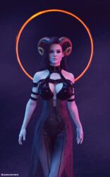 1girls 3d black_hair corset curved_horn demon demon_girl dress female female_only fishnet_legwear fishnets freyr front_view horns large_breasts long_hair looking_at_viewer narrow_waist pale-skinned_female pale_skin pinup slushe_(website) solo solo_female succubus