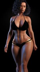 1girls 3d abs big_breasts bikini black_bikini black_hair breasts brigitte_(freyr) cleavage curly_hair dark-skinned_female dark_skin female female_only freyr gold_bikini gold_eyeliner gold_lipstick gold_makeup gold_nail_polish hips huge_breasts large_breasts lipstick looking_at_viewer medium_hair perky_breasts pinup slushe_(website) solo solo_female thick_thighs thighs two-tone_bikini wide_hips