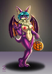 anthro breasts catzakir chiropteran female food fruit genitals hair hi_res legs_together mammal mia_(disambiguation) plant pumpkin pussy sweets wings