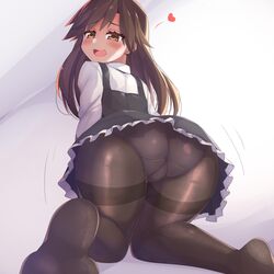 arashio_(kantai_collection) ass ass_focus big_ass blush brown_eyes brown_hair female frilled_dress huge_ass kantai_collection kneeling kurokoshou_(emuburemu123) long_hair looking_back panties panties_under_pantyhose pantyhose rear_view soles thick_thighs thighband_pantyhose uniform upskirt wide_hips