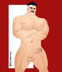 arms_crossed arms_crossed_under_pecs balls bara big_pecs boner erection facial_hair invincible invincible_(comics) male male_only moustache muscles muscular nolan_grayson nude omni-man penis rickpenman solo solo_male