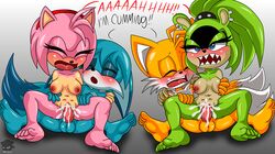 2boys 2girls absurd_res afrosoricid ahe_gao ambiguous_fluids amy_rose anthro balls blue_body blue_eyes blue_fur blush bodily_fluids breasts canid canine closed_eyes cum cum_in_pussy cum_inside dialogue ear_piercing ejaculation english_text eulipotyphlan female female_penetrated fennec fox fur furry furry_only genital_fluids genitals green_body green_eyes green_fur group group_sex hair half-closed_eyes hand_on_breast hedgehog hi_res humanoid idw_comics idw_publishing kitsunami_the_fennec looking_pleasured male male/female male_penetrating male_penetrating_female mammal mobian_(species) naked narrowed_eyes nipple_piercing nipples nude open_mouth orgasm orgasm_face orgy penetration penis piercing pink_body pink_fur pink_hair pinup pose purple_eyes pussy sega sex sharp_teeth sirjzau sitting_on sonic_(series) sonic_the_hedgehog_(comics) sonic_the_hedgehog_(idw) sonic_the_hedgehog_(series) spread_legs spreading surge_the_tenrec tail tails teeth tenrec text tongue tongue_out vaginal_penetration video_games yellow_body yellow_fur