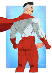 balls bara boner costume erection facial_hair invincible invincible_(comics) male male_only moustache muscles muscular nolan_grayson omni-man penis penis_out reiner55 solo solo_male veiny_penis