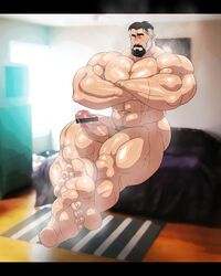 1boy arms_crossed balls bara beard bodybuilding boner calves daddy dilf erection eyes_crossed facial_hair feet floating foot_fetish hitenmaru invincible invincible_(comics) legs_crossed male male_only mature_male moustache muscles muscular musk nolan_grayson nude omni-man penis precum quads shiny_skin solo solo_male sweat sweating sweaty thick_legs thick_thighs uncle veiny_penis zaddy