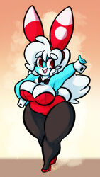 andrew_dickman awd bbw big_breasts blue_body bowtie breasts buckteeth bunny_ears chubby chubby_female cleavage cute digital_drawing_(artwork) digital_media_(artwork) long_ears long_hair looking_at_viewer pixels_bunni playboy_bunny shoes smile smiling_at_viewer standing thick thick_thighs