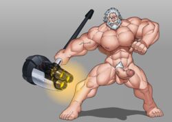 balls bara beard blizzard_entertainment boner chesschirebacon erection facial_hair gay male male_only muscles muscular nude overwatch penis reinhardt scar scar_across_eye white_hair