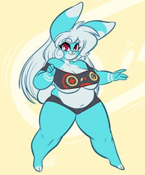 andrew_dickman anthro awd bbw belly belly_button big_breasts blue_body breasts buckteeth cute digital_drawing_(artwork) digital_media_(artwork) exposed_belly exposed_stomach furry furry_only gamer_girl long_ears navel pixels_bunni solo solo_female stomach thick underboob white_hair