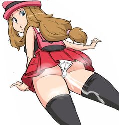 ass ass_focus cum cum_drip dripping_cum dripping_semen female panties pokemon pokemon_xy reach025 serena_(pokemon) socks thick_thighs underskirt white_panties