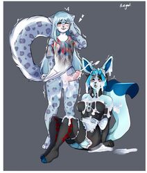 1boy 1girls anthro anthro_on_anthro anthrofied armwear blue_eyes blue_hair bottomless bottomwear breasts cum cum_on_body cum_on_breasts cum_on_face female female_anthro female_pokemon girly glaceon hair heart-shaped_pupils legwear long_hair male male/female male_anthro male_anthro/female_anthro maledom pokémon_(species) pokemon pokemon_(species) red_eyes resine tail topwear