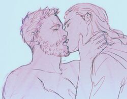 2boys adoptive_siblings bare_chest beard facial_hair gay human human_only kissing light-skinned_male light_skin loki_(marvel) male male_only marvel marvel_cinematic_universe nude step-incest thor_(marvel) thor_(series) yaoi