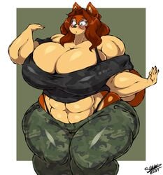 abs big_breasts breasts breasts camo_pants female female_only furry glasses huge_breasts long_hair muscular muscular_female superia_(superix) superix thick_thighs wide_hips