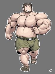 bara beard big_pecs birch_(pokemon) brown_hair bulge bunnywolf facial_hair gay male male_only muscles muscular nipples npc_trainer overweight pokemon shirtless solo solo_male wolfiecanem