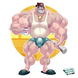 balls bara bulge bunnywolf disney disney_channel flaccid gravity_falls lactating lactation male male_lactation male_only muscles muscular nude penis solo solo_male stanley_pines tank_top underwear wolfiecanem