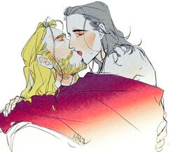 2boys adoptive_siblings beard facial_hair gay human human_only kissing light-skinned_male light_skin loki_(marvel) long_hair_male male_only manta_(artist) marvel marvel_cinematic_universe thor_(marvel) thor_(series) tongue tongue_kiss yaoi