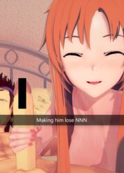 1boy 1girls eggys handjob klein masturbation no_nut_november ntr smiling snapchat sword_art_online tsuboi_ryoutarou yuuki_asuna