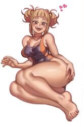 1girls ass blonde_hair blush breasts cleavage feet female hand_on_ass hand_on_own_ass himiko_toga lentiyay looking_at_viewer my_hero_academia one-piece_swimsuit open_mouth solo swimsuit thick_thighs tied_hair toes tongue_out yellow_eyes