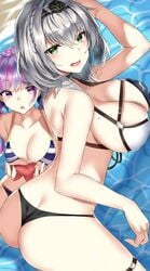 2020 2girls ass big_ass big_breasts bikini bikini_bottom bikini_top braid breasts cleavage eyebrows_visible_through_hair farys_(afopahqfw) female female_focus female_only green_eyes grey_hair hololive hololive_fantasy hololive_gen_2 hololive_japan looking_at_viewer minato_aqua mole mole_on_breast open_mouth shirogane_noel short_hair sideboob silver_hair solo_focus virtual_youtuber