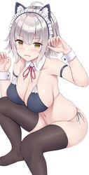 ahoge animal_ears bangs breasts cat_ears fate/grand_order fate_(series) female highres jeanne_alter jeanne_d'arc_(alter)_(fate) jeanne_d'arc_(fate) large_breasts looking_at_viewer mizunashi_kenichi short_hair silver_hair solo yellow_eyes