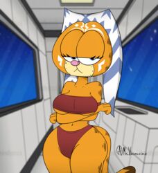 1girls ahsoka_tano anthro arms_folded big_breasts bored cartoon_network cat_girl clothing feline feline_humanoid female female_only garfield_(series) garfield_the_cat mad_(series) mr_valentine00 paws,_inc. solo star_wars sudoku_(mad) underboob underwear viacom