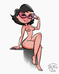 adjusting_eyewear adjusting_glasses adjusting_sunglasses cartoon_network eleanor_butterbean looking_at_viewer nude purple-tinted_eyewear sitting solo sunglasses the_grim_adventures_of_billy_and_mandy tinted_eyewear tlajolote_(artist)