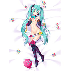 1girls aqua_eyes aqua_hair bed black_legwear blue_eyes blue_hair boobs breasts curvaceous curves curvy curvy_body curvy_female curvy_figure dakimakura dakimakura_design female female_only hatsune_miku legwear light_blue_eyes light_blue_hair long_hair magical_mirai_(vocaloid) medium_breasts panties panties_down pussy shaved_pussy solo solo_female thigh_gap tits vagina vocaloid