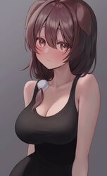 1girls animal_ears bangs bare_shoulders big_breasts black_dress black_tank_top blush breasts brown_eyes brown_hair cleavage closed_mouth clothed clothing dog_ears dog_girl dress female female_only grey_background hair_between_eyes hair_ornament highres hololive hololive_gamers hololive_japan human human_only humanoid inugami_korone large_breasts long_hair looking_at_viewer oni0417 pom_pom_(clothes) pom_pom_hair_ornament simple_background sleeveless sleeveless_dress solo solo_female tank_top upper_body virtual_youtuber voluptuous
