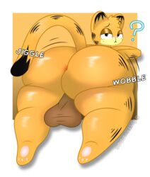 1boy 2021 ? absurd_res anthro anus ass ass_focus backsack balls bedroom_eyes big_ass big_balls big_butt butt curvy digital_media_(artwork) domestic_cat felid feline felis femboy fur garfield_(series) garfield_the_cat genitals girly hair hi_res huge_ass looking_at_viewer looking_back lying male male_focus male_only mammal narrowed_eyes nude on_front orange_body orange_fur overweight pawpads paws presenting presenting_hindquarters rear_view seductive simple_background sleepyinu slightly_chubby solo solo_male sound_effects text thick_thighs voluptuous wide_hips