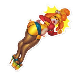 animal_crossing anthro ass big_ass big_breasts big_butt bottom_heavy breasts bubble_butt canid canine canis clothed clothing dat_ass erect_nipples female fur furry furry_only high_heels isabelle_(animal_crossing) negarobo nintendo slightly_chubby solo solo_female standing tail tall thick_thighs thunder_thighs wide_hips