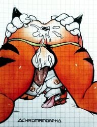 after_sex anal_sex appoplexian backsack balls ben_10 ben_tennyson cartoon_network chromamorph claws cum cum_in_ass cum_on_ass gay green_eyes green_underwear male_only naked nipples orange_fur rath small_penis thick_penis tongue_out white_fur