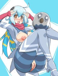 blush bodysuit clothing guts_seijin heart heart-shaped_pupils kaiju_girl looking_at_viewer otoo_(izanagi) photoshop_edited scarf symbol-shaped_pupils to-gnaniwa ultra_kaijuu_gijinka_keikaku ultra_series ultraman_(franchise)