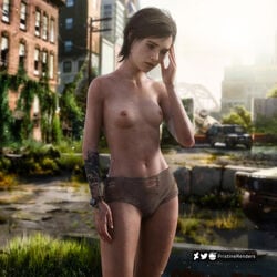 1girls 3d 3d_(artwork) abs areolae belly_button bracelet breasts brown_eyes casual casual_nudity casual_topless ellie_(the_last_of_us) ellie_williams female female_focus female_only freckles mostly_nude naughty_dog navel nipples panties panties_only pristinerenders scar short_hair small_breasts solo solo_female solo_focus tattoo the_last_of_us the_last_of_us_2 torn_panties