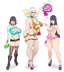 3girls big_breasts bimbo blush bodycon breasts eyeshadow female female_only high_heel_boots high_heels hoop_earrings kill_la_kill kiryuuin_ragyou kiryuuin_satsuki large_breasts lipstick makeup matoi_ryuuko microskirt milf mother_and_daughter multiple_girls no_panties open_toe_shoes platform_heels prostitution purse slutty_outfit stiletto_heels streetwalker sunnysundown thick_thighs thighhighs venus_body very_high_heels whale_tail wide_hips