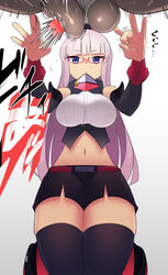 1boy 1girls azur_lane ball_busting ballbusting bangs bare_shoulders bdsm black_footwear black_legwear black_thighhighs blue_eyes blunt_bangs bondage boots breasts cbt cock_and_ball_torture dark-skinned_male dark_skin eyebrows_visible_through_hair female femdom flicking_balls garasuhokou glasses gneisenau_(azur_lane) hetero highres interracial large_breasts light-skinned_female light_skin long_hair navel red-framed_eyewear sadism semi-rimless_eyewear simple_background solo_focus straight testicles thighhighs under-rim_eyewear white_background