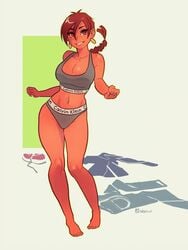 aubrey_(sea_legs) bra calvin_klein freckles ndasfw panties pigeon-toed red_hair sea_legs tan_skin thick_thighs thighs wide_hips