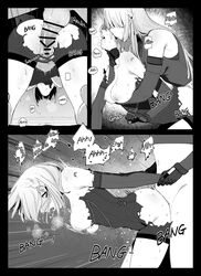 1futa 1girls ak-15_(girls&#039;_frontline) all_fours asphyxiation bar_censor bottomless breasts censored clothed clothing comic dialogue doggy_style duo elbow_gloves english_text female futa_with_female futanari girls&#039;_frontline gloves greyscale highres holding_another&#039;s_wrist human huqu korean_commentary large_breasts monochrome multiple_girls nipples open_mouth partially_clothed penis rpk-16_(girls&#039;_frontline) sex sex_from_behind strangling text topless torn_clothes vaginal_penetration