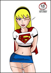 blonde_hair blue_eyes dc dc_comics dcau female hotdesigns2 justice_league justice_league_unlimited long_hair looking_at_viewer navel panties supergirl superman:_the_animated_series superman_(series) wink