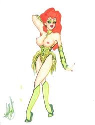 1girls batman_(series) big_breasts breasts breasts_out dc dc_comics female female_only gotham_city_sirens high_heels jon_thomson nipples poison_ivy red_hair solo topless topless_female