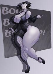 ass bbw betty_boop big_ass big_breasts big_thighs black_hair breasts cleavage earrings fishnet hips huge_ass huge_breasts huge_butt huge_thighs jaeh leg_strap short_hair thick_ass thick_thighs thighs wide_hips