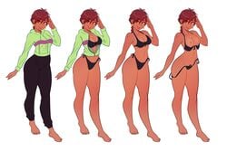 alternate_costume alternate_version_available aubrey_(sea_legs) bra commission freckles ndasfw pubic_tuft red_hair sea_legs tan_skin thick_thighs thong wide_hips