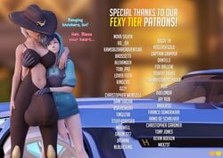 2futas 3d ashe_(overwatch) big_bulge black_fingernails bottomless brown_hat bulge car chainsmoker credits elizabeth_caledonia_ashe english_text fingernails flaccid futanari gloves graffiti_tracer hand_on_breast hand_on_penis hat huge_breasts hyper hyper_balls hyper_genitalia hyper_penis hyper_testicles lena_oxton lipstick no_panties overwatch overwatch_2 penis_under_clothes small_breasts text thanks tracer