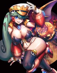 big_breasts blue_eyes breasts dgrp female female_focus female_only female_solo green_hair halloween halloween_costume halloween_marino_(x_dive) light-skinned_female looking_at_viewer marino mega_man mega_man_x one_eye_closed pumpkin robot robot_girl robot_joints smiling_at_viewer solo solo_female thick_thighs thighs voluptuous wink