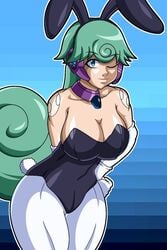 1girls big_breasts blue_eyes breasts bunny_girl bunny_tail bunnysuit female female_focus female_only female_solo green_hair light-skinned_female looking_at_viewer marino mega_man mega_man_x one_eye_closed robot robot_girl robot_joints rockmangrave smiling_at_viewer solo solo_female thick_thighs thighs wink